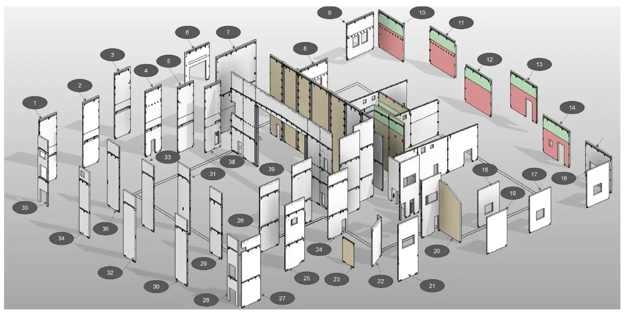 3D Cutaway Showing Prefab Wall Layers 3D Cutaway Showing Prefab Wall Layers