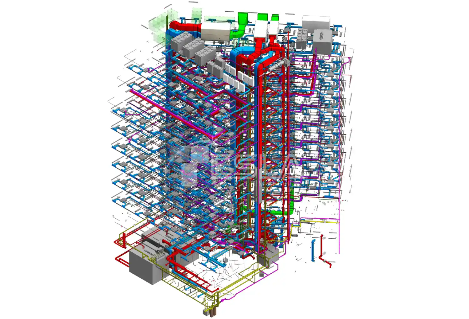 St Andrews MEP BIM Model St Andrews 3D MEP BIM model showing coordinated HVAC, electrical and plumbing systems